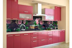 Наклейка на скинали Zatarga на кухню «Розовые Розы 3Д» 600х2500 мм виниловая 3Д наклейка кухонный фартук самоклеящаяс...