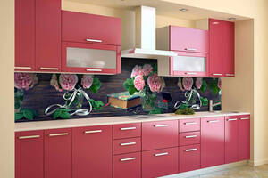 Наклейка на скинали Zatarga на кухню «Розовые Розы 3Д» 600х3000 мм виниловая 3Д наклейка кухонный фартук самоклеящаяс...