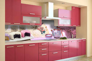Наклейка на скинали Zatarga на кухню «Розовые Сакуры» 600х2500 мм виниловая 3Д наклейка кухонный фартук самоклеящаяся...