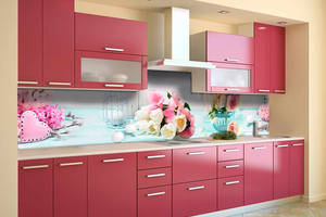 Наклейка на скинали Zatarga на кухню «Розовые цветы» 600х2500 мм виниловая 3Д наклейка кухонный фартук самоклеящаяся...
