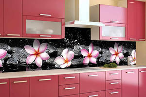 Наклейка на скинали Zatarga на кухню 'Розовые Цветы на Черном фоне' 650х2500 мм виниловая 3Д наклейка кухонный фартук...