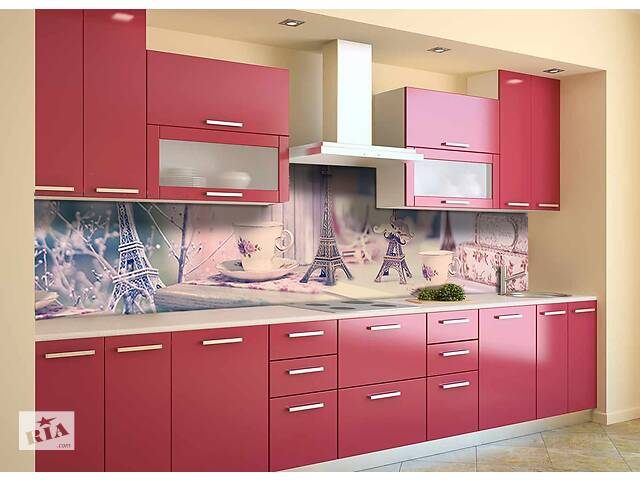 Наклейка на скинали Zatarga на кухню «Розовый Париж» 650х2500 мм виниловая 3Д наклейка кухонный фартук самоклеящаяся...