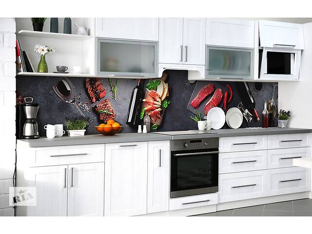 Наклейка на скинали Zatarga на кухню «Стейк и вино» 600х2500 мм виниловая 3Д наклейка кухонный фартук самоклеящаяся