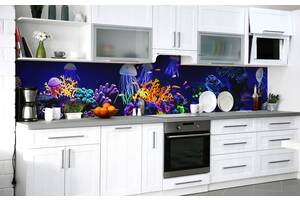 Наклейка на скинали Zatarga на кухню «Светящиеся медузы» 600х2500 мм виниловая 3Д наклейка кухонный фартук самоклеящаяся