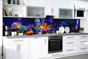 Наклейка на скинали Zatarga на кухню «Светящиеся медузы» 600х2500 мм виниловая 3Д наклейка кухонный фартук самоклеящаяся