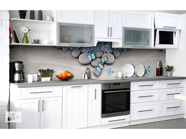 Наклейка на скинали Zatarga на кухню «Танец бабочек на камнях» 600х3000 мм виниловая 3Д наклейка кухонный фартук