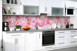Наклейка на скинали Zatarga на кухню «Томность орхидеи» 600х2500 мм виниловая 3Д наклейка кухонный фартук самоклеящаяся