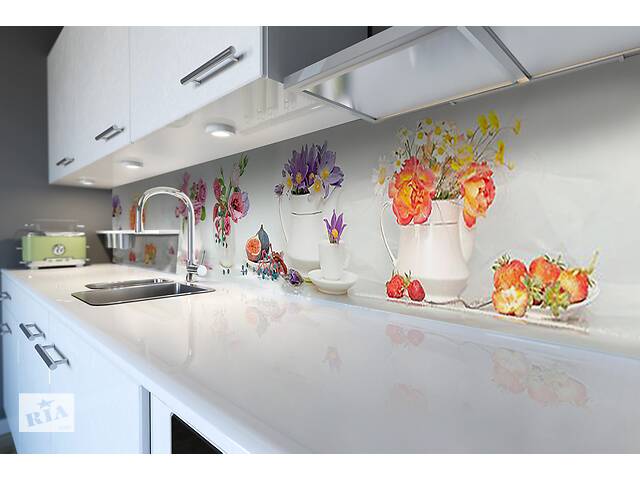Наклейка на скинали Zatarga на кухню «Цветочные букеты» 650х2500 мм виниловая 3Д наклейка кухонный фартук самоклеящая...