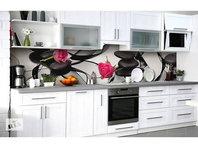 Наклейка на скинали Zatarga на кухню «Цветок и камни» 650х2500 мм виниловая 3Д наклейка кухонный фартук самоклеящаяся