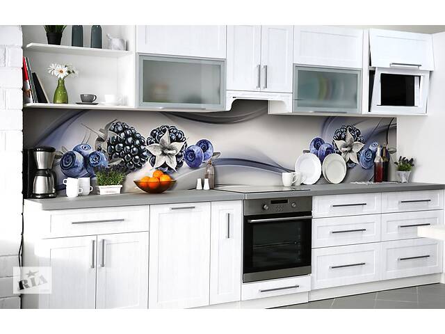 Наклейка на скинали Zatarga на кухню «Ягоды в серебре» 600х2500 мм виниловая 3Д наклейка кухонный фартук самоклеящаяся