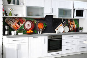 Наклейка на скинали Zatarga на кухню «Идеальный сэт» 650х2500 мм виниловая 3Д наклейка кухонный фартук самоклеящаяся