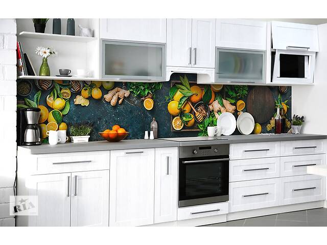 Наклейка на скинали Zatarga на кухню «Имбирь и фрукты» 650х2500 мм виниловая 3Д наклейка кухонный фартук самоклеящаяся