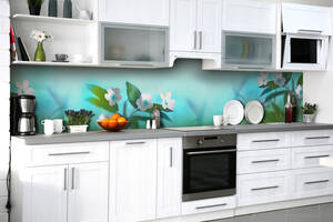 Наклейка на скинали Zatarga на кухню «Земляничный цвет» 600х2500 мм виниловая 3Д наклейка кухонный фартук самоклеящаяся