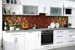Наклейка на скинали Zatarga на кухню «Золотое бордо» 600х3000 мм виниловая 3Д наклейка кухонный фартук самоклеящаяся