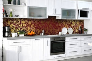 Наклейка на скинали Zatarga на кухню «Золотое бордо» 650х2500 мм виниловая 3Д наклейка кухонный фартук самоклеящаяся