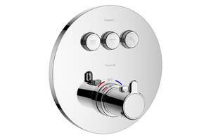 SMART CLICK змішувач для ванни, термостат, прихований монтаж, 3 режими, кнопки з регулюванням потоку, кругла накладка.