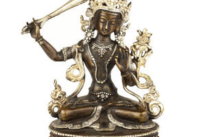Статуя Манджушри (тиб. Джампел Янг) Бронза, частичное серебрение Ручная работа Kailash 15 см (26778)
