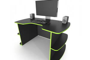 Стол геймерский ZEUS Floki-2 черный/зеленый с вырезом