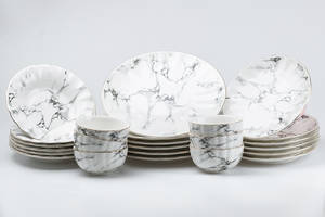 Столовый сервиз на 6 персон керамический TS Kitchen Marble белый (HP26472)