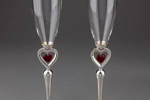 Свадебные бокалы на металлической ножке Красное сердце 2 шт цвет серебро 1027G Купи уже сегодня!