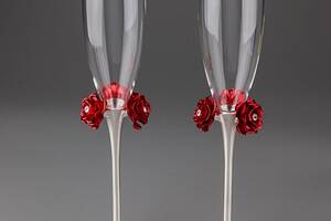 Свадебные подарочные бокалы на металлическй ножке Красный цветок 2 шт 28 см 1026G Купи уже сегодня!
