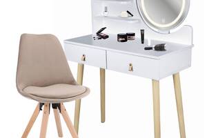 Туалетний столик Jumi SCANDI LED + крісло Saida бежевий шкіряні ручки