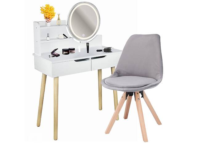 Туалетный столик Jumi SCANDI LED + кресло Saida серый