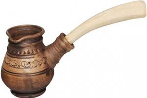 Турка керамическая высокая Покутская Керамика Шляхтянская 280мл с деревянной ручкой