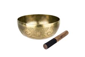 Тибетська співаюча чаша Singing bowl Мантрт Мані і полум'я Холодне кування 23/23/10,5 см Бронзовий (27413)