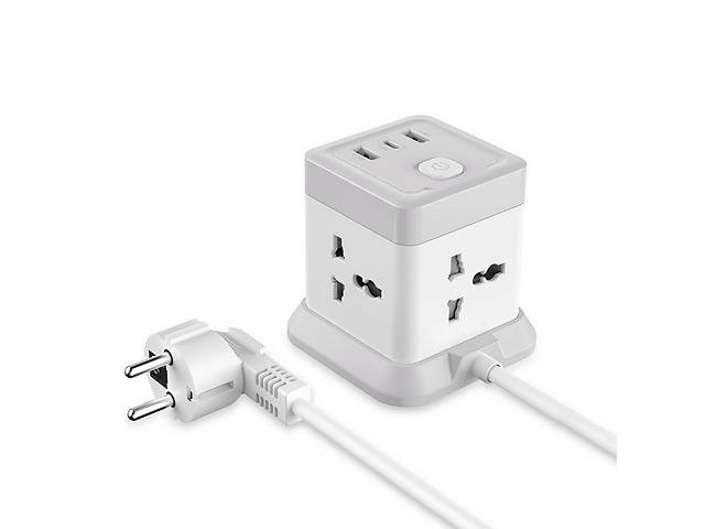 Удлинитель с USB 2 м XO WL20 4 розеток 2USB Type-C 10A 250V White/Grey