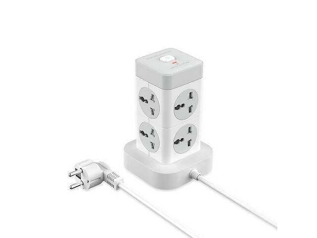 Удлинитель с USB 2 метра XO WL21 8 розеток 3USB Type-C 10А 250V White/Grey N