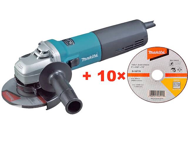 Угловая шлифовальная машина Makita 9565CVR + отрезной диск по нержавейке 10 шт (9565CVR-D18770(10))