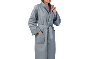 Вафельный халат Luxyart Кимоно 54-56 XL серый (LS-3377)