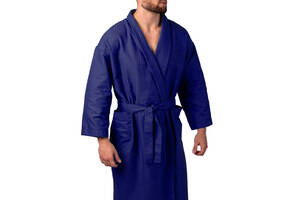 Вафельный халат Luxyart Кимоно размер (42-44) S 100% хлопок синий (LS-456)