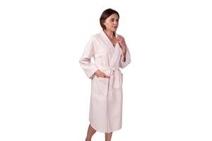 Вафельный халат Luxyart Кимоно размер (54-56) XL 100% хлопок пудровый (LS-141)