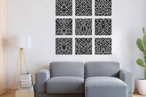 Виниловая интерьерная наклейка декор на стену черный Геометрический орнамент Кавун 60х60 см