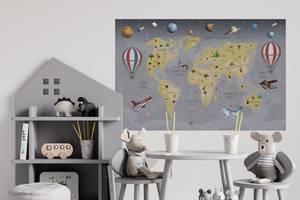 Виниловая интерьерная наклейка декор на стену 'Карта мира на украинском языке с планетами' 94х60 см Кавун разноцветны...