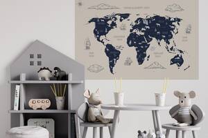 Виниловая интерьерная наклейка декор на стену 'Карта мира на украинском языке с кораблями' 94х60 см Кавун НС000850