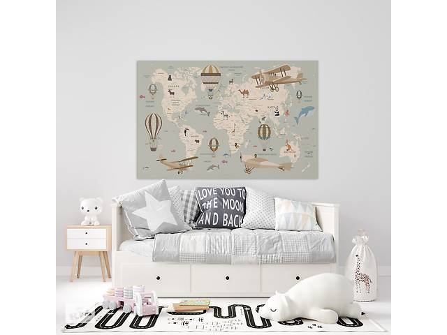 Виниловая интерьерная наклейка декор на стену 'Карта мира на украинском ...