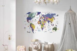 Виниловая интерьерная наклейка декор на стену 'Карта мира на украинском языке' разноцветный НС000864 Кавун 94х60 см
