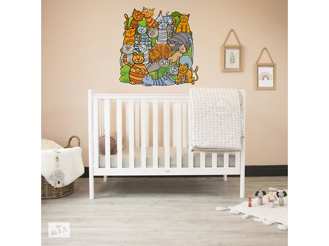 Виниловая интерьерная наклейка декор на стену обои в детскую 'Котики. Куча котов' разноцветный НС000869 Кавун 60х60 см