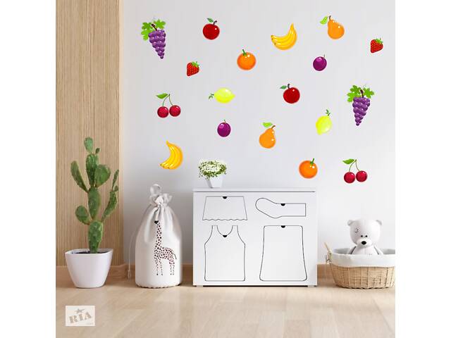 Виниловая интерьерная наклейка декор на стену обои и другие поверхности Фрукты Набор фруктов Кавун 100х60 см