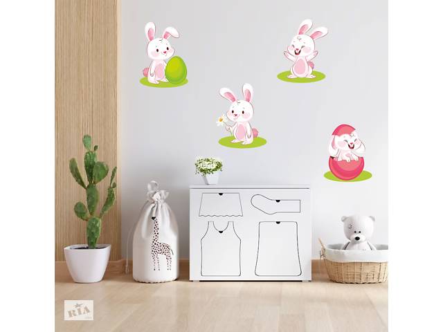 Виниловая интерьерная наклейка декор на стену обои и другие поверхности Зайцы Кролики Белые зайцы Кавун 60х60 см