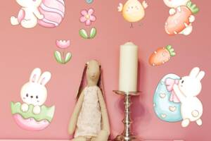 Виниловая интерьерная наклейка декор на стену обои и другие поверхности Зайцы кролики с яцами Кавун 60х60 см