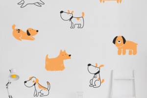 Виниловая интерьерная наклейка декор на стену обои и другие поверхности Собаки рыжие и контурные Кавун 60х60 см