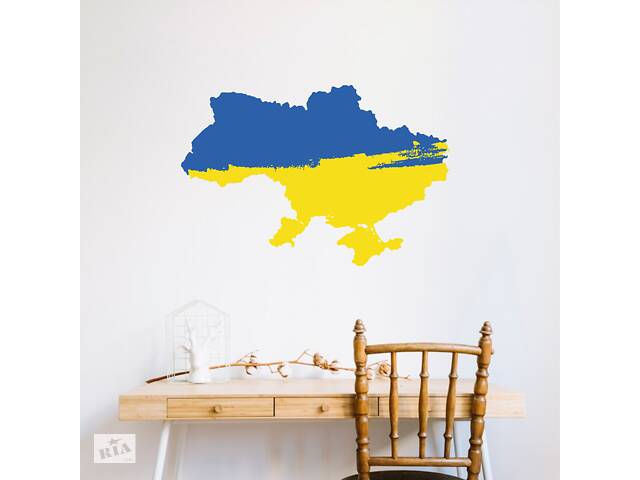 Виниловая интерьерная наклейка декор на стену обои и другие поверхности Карта Украины сине-желтая Кавун 100х60 см
