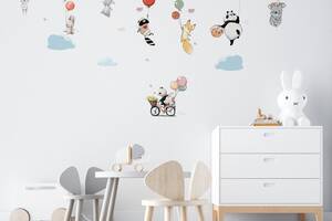 Виниловая интерьерная наклейка декор на стену обои и другие поверхности 'Животные на воздушных шарах' разноцветный НС...