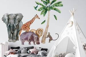 Виниловая интерьерная наклейка декор на стену обои и другие поверхности 'Тропические животные' 120х80 см Кавун НС000839