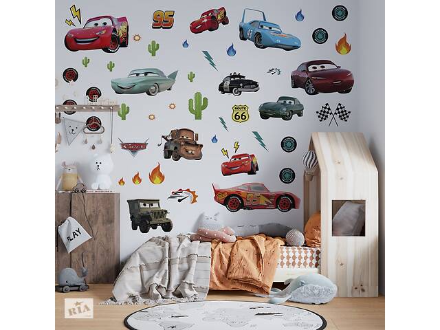 Виниловая интерьерная наклейка декор на стену обои и другие поверхности 'Тачки. Машины. Автомобили' разноцветный НС00...