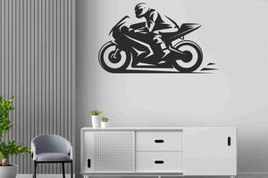 Виниловая интерьерная наклейка декор на стену обои и другие поверхности 'Мотоцикл Мотоциклист' Кавун 100х60 см